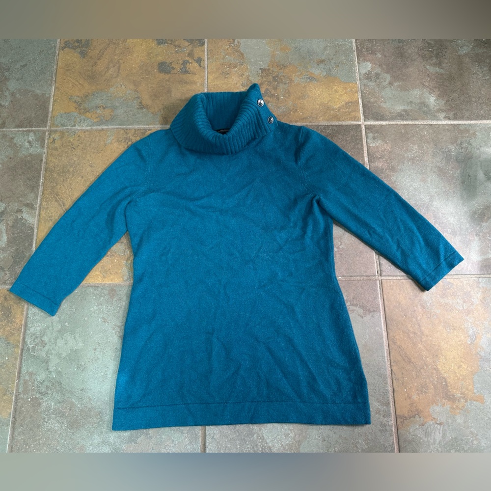 CLASSIQUES ENTIER Teal Blue 100% Cashmere Cowlneck Sweater Small